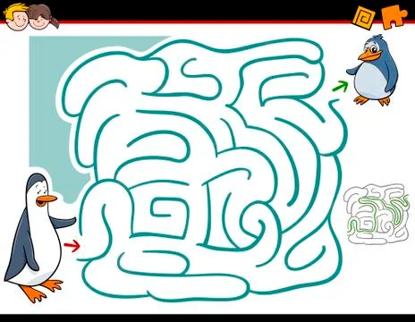 Maze activity with penguins Stock Illustration