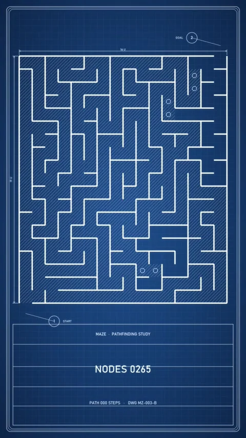 Maze AI pathfinding blueprint vertical Stock Footage 348177244