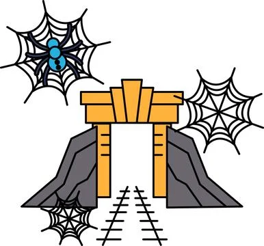 Maze-like archway frames a spooky, cobwebbed scene Stock Illustration
