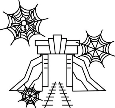 Maze-like archway frames a spooky, cobwebbed scene Stock Illustration