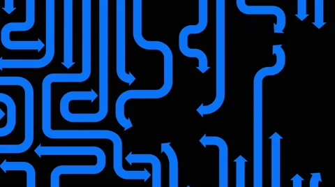 Maze of blue arrows on black background, seamless loop, CG animation Stock Footage 65002723