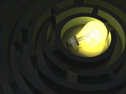 Maze with bright light bulb . Maze with bright light bulb Stock Illustration