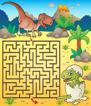 Maze with dinosaur theme - eps10 vector illustration. 库存插图