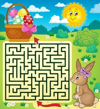 Maze with Easter bunny and egg basket - eps10 vector illustration. イラスト素材