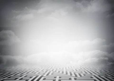 Maze ending in cloudy sky Stock Photos