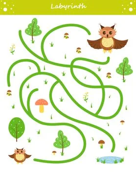 Maze. Find the right path for owl. Game for kids. Puzzle for children. Color  Stock Illustration