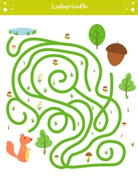 Maze. Find the right path for squirrel. Game for kids. Puzzle for children. C Stock Illustration