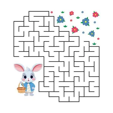 Maze game for children. Help the rabbit with the basket find the way Stock Illustration