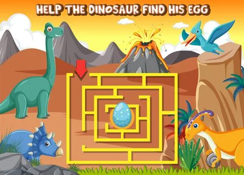 Maze Game In Dinosaur Theme Illustration