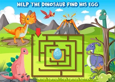 Maze Game In Dinosaur Theme Illustration