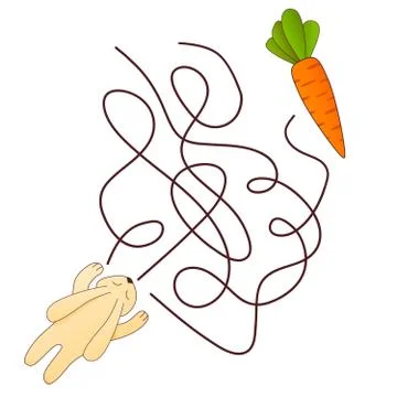 Maze game, education game help the rabbit find the carrot. Stock Illustration