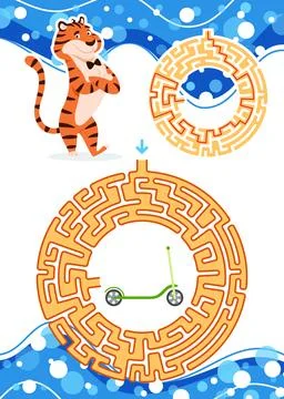 Maze game for kids with solution. Stock Illustration