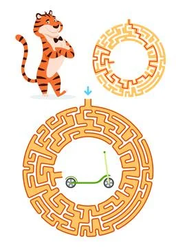 Maze game for kids with solution Stock Illustration