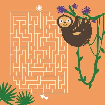 Maze game Labyrinth Sloth vector illustration. Colorful puzzle for kids Stock Illustration