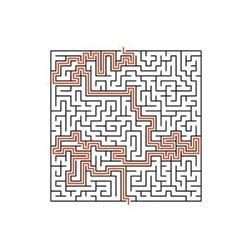 Maze game labyrinth square shape, clue or key exit Stock Illustration