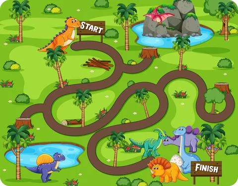Maze game template in dinosaur theme for toddlers Stock Illustration
