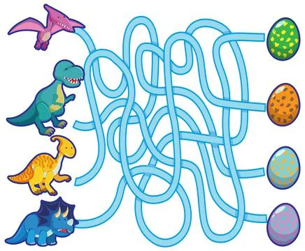 Maze game template in dinosaur theme for kids Stock Illustration