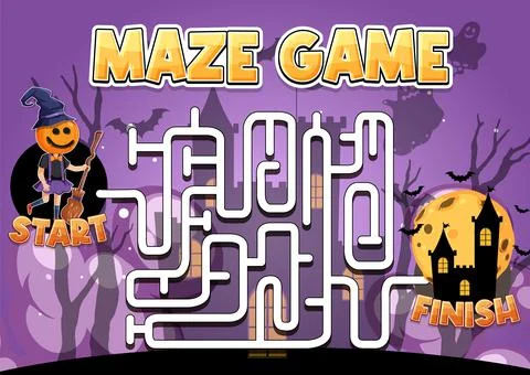 Maze game template in Halloween theme for kids Stock Illustration