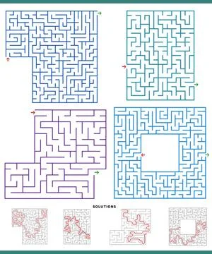 Maze games graphs set with solutions Illustration of maze games graphs set... Stock Photos