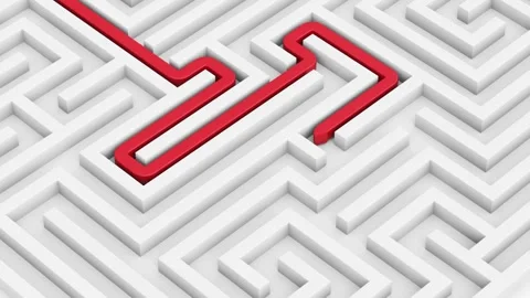 Maze isometric view and red path appears from enter to exit. Stock-Footage 289610871