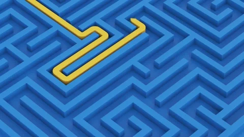 Maze isometric view and yellow line drawing from enter to exit. Stock-Footage 289610951