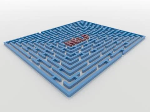 Maze Labyrinth 3D Render with Help Request Stock Illustration