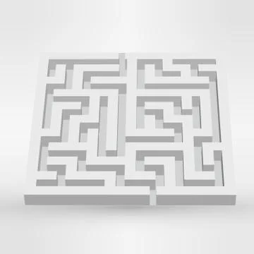 Maze labyrinth puzzle white on grey background. 3D Vector. Stock Illustration