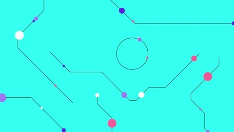 A maze of lines and dots on Aqua backdrop creating symmetry Stock Footage 270246834
