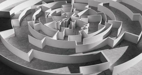 A maze made of white walls. The path fluctuates and the walls merge in waves Stock Footage 307997611