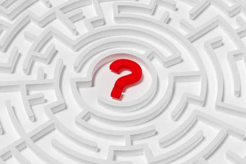 Maze or labyrinth with question mark in the center over white background, con 스톡 일러스트