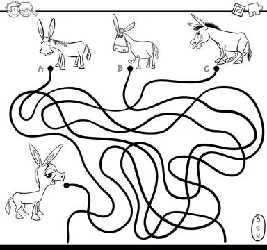 Maze path game coloring page Black and White Cartoon Illustration of Paths... Stock Photos