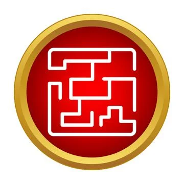 Maze like puzzle in a bold red circle with a gold border Stock Illustration