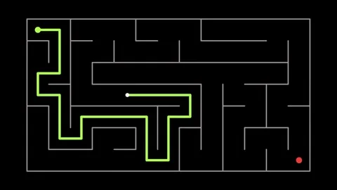 Maze puzzle path solving on black background overlay 4K Видео 337062373