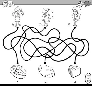 Maze puzzle task for coloring Black and White Cartoon Illustration of Educ... Stock Photos