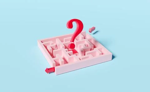 Maze with question mark symbol, arrow isolated on blue background. FAQ or f.. Stock Illustration