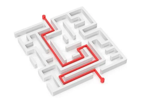 Maze with red path solution concept Illustrazione stock