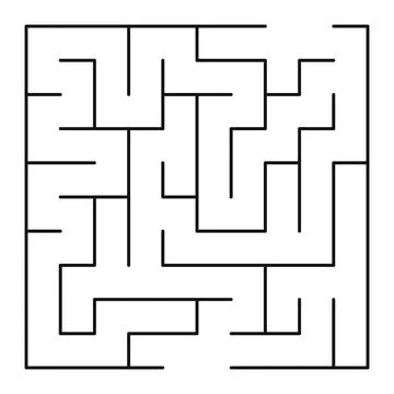 Maze shape design element. There is one entrance and exit and one correct pat Illustrazione stock