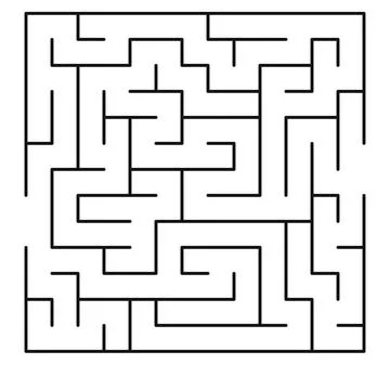 Maze shape design element. There is one entrance and exit and one correct pat Illustrazione stock