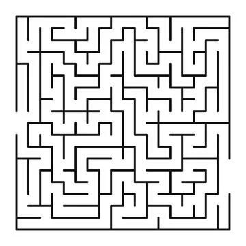 Maze shape design element. There is one entrance and exit and one correct pat Stock Illustration