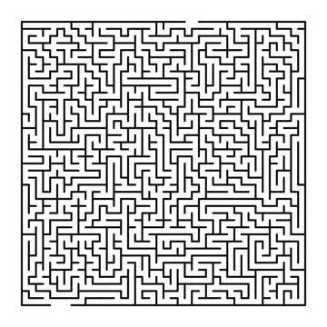 Maze shape design element. There is one entrance and exit and one correct pat Illustrazione stock