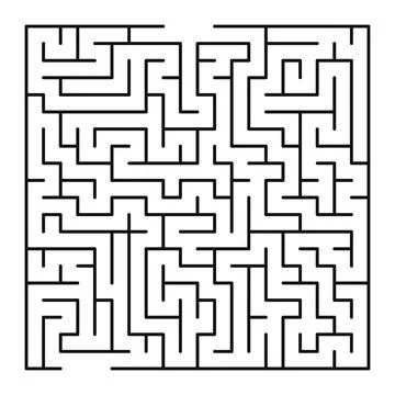 Maze shape design element. There is one entrance and exit and one correct pat Illustrazione stock