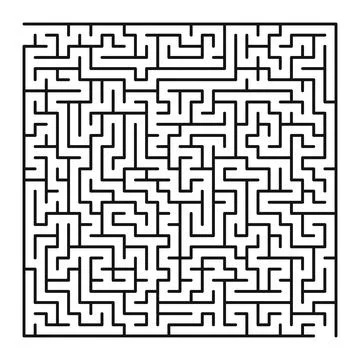 Maze shape design element. There is one entrance and exit and one correct pat Illustrazione stock