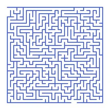 Maze shape design element. There is one entrance and exit and one correct pat Illustrazione stock