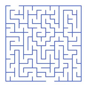 Maze shape design element. There is one entrance and exit and one correct p.. Illustrazione stock
