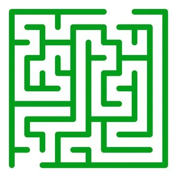 Maze shape design element. There is one entrance and exit and one correct pat Illustrazione stock