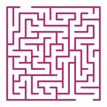 Maze shape design element. There is one entrance and exit and one correct pat Illustrazione stock