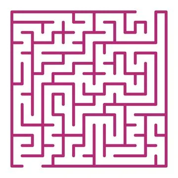 Maze shape design element. There is one entrance and exit and one correct pat Illustrazione stock