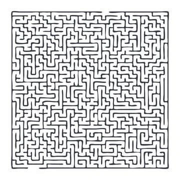 Maze shape design element. There is one entrance and exit and one correct p.. Illustrazione stock