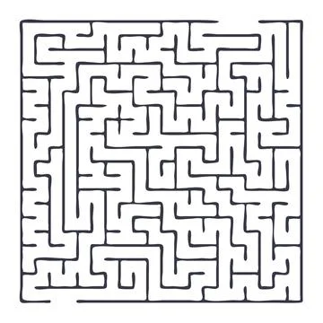 Maze shape design element. There is one entrance and exit and one correct pat Illustrazione stock
