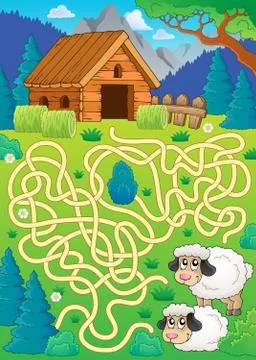 Maze with sheep theme Ilustración de archivo